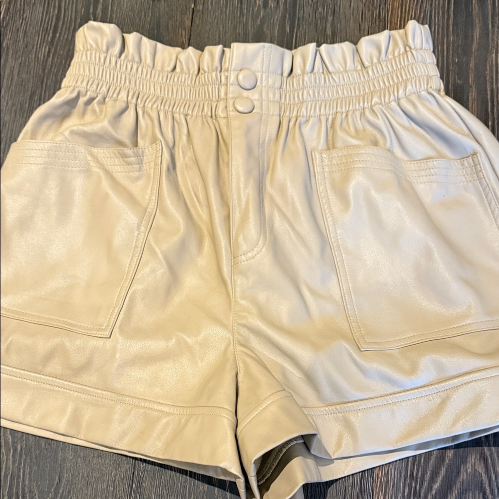 Women's faux leather Cream Shorts